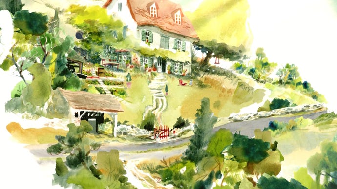 Ein junges Mädchen steht vor einem Landhaus in der Dordogne