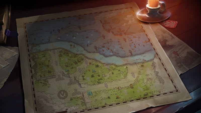 An illustrated map showing Dota 2's new, larger map.