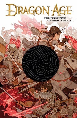The cover of Dragon Age: The First Five Graphics Novels.