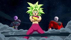 Goku SSJ4 em Dragon Ball FighterZ num ataque de Kid Goku