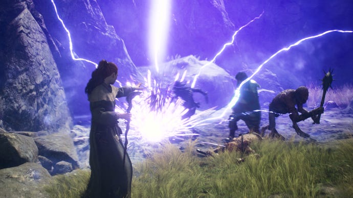 A mage casting lightning magic in Dragon's Dogma 2.