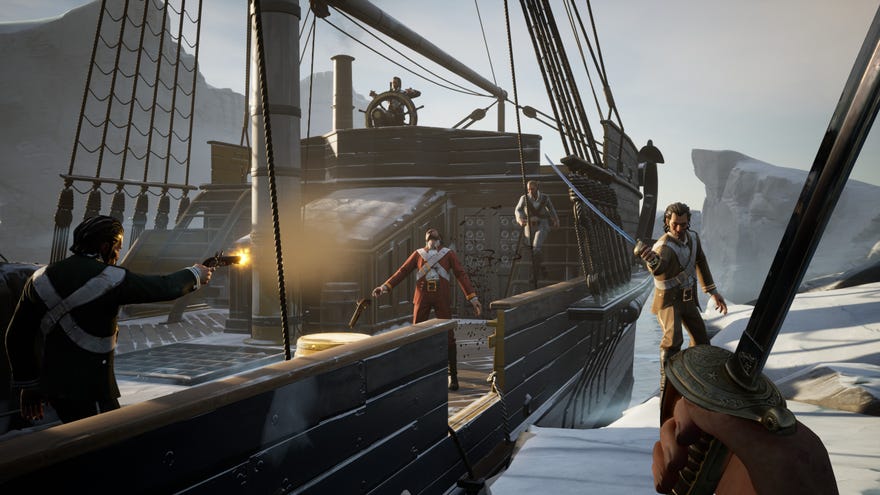 Sailors with swords and guns fight in a Dread Hunger screenshot.