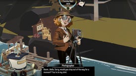A screenshot of the Photographer, a new character added to Dredge alongside its photo mode.