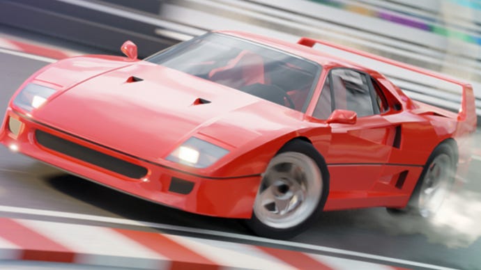Image promoting Roblox game Drive World showing a red sports car which looks similar to a Ferrari F40 going round a corner.