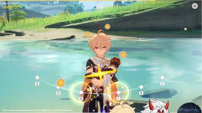 Traveller playing the drums in Genshin Impact