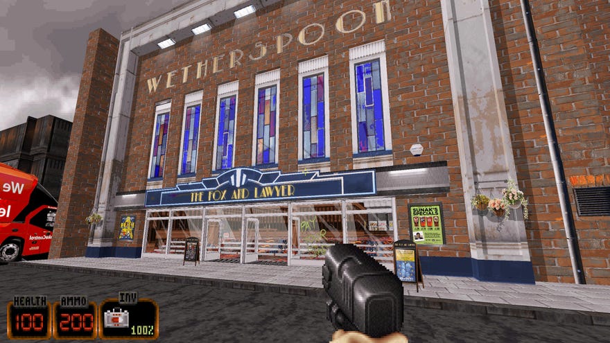 A Wetherspoons pub in a screenshot from the Duke Nukem 3D custom map Duke Smoochem.