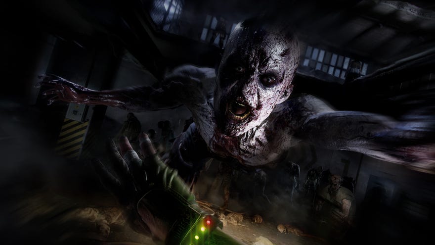 A zombie lunges at the player in a Dying Light 2 screenshot.