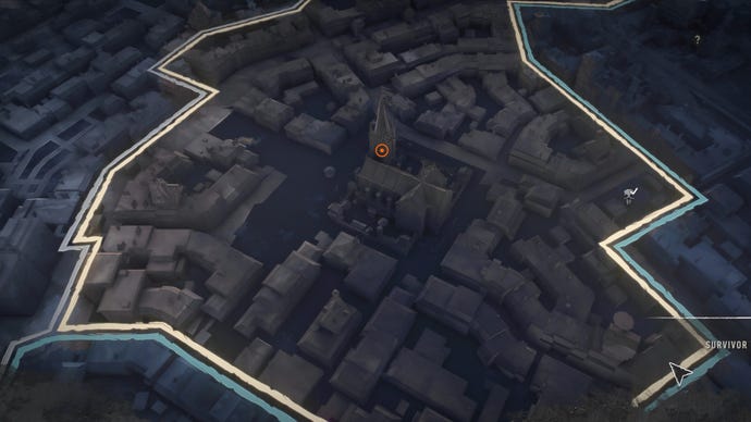 Onderdeel van de Dying Light 2 -kaart, met een marker die de locatie van de Bazaar -kluis aangeeft