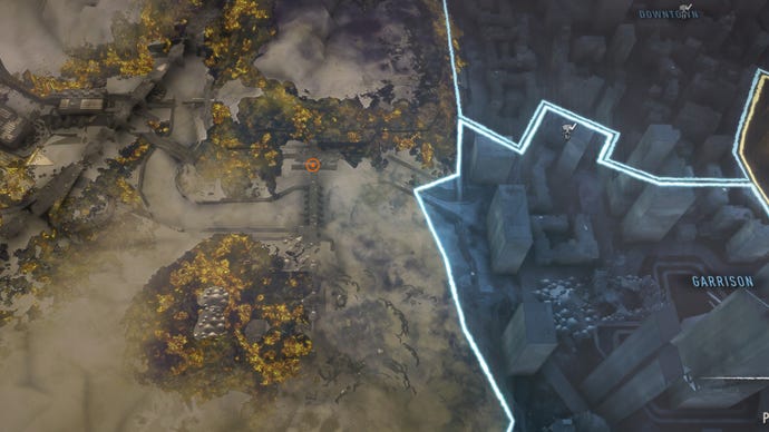 Onderdeel van de Dying Light 2 -kaart, met een marker die de locatie van de dam veilig aangeeft