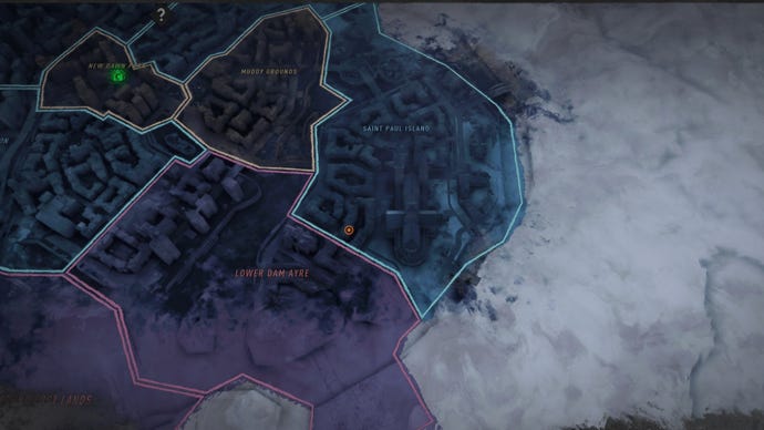Onderdeel van de Dying Light 2 -kaart, met een marker die de locatie van de Dark Hollow -kluis aangeeft