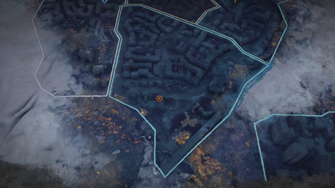 Onderdeel van de Dying Light 2 -kaart, met een marker die de locatie van de South Quarry -uiteinde veilig aangeeft