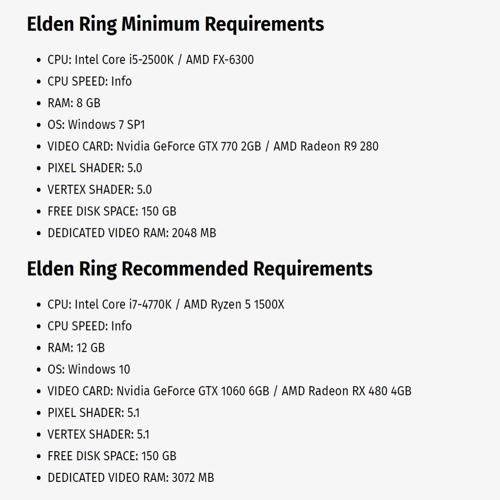 Requisitos de PC para Elden Ring