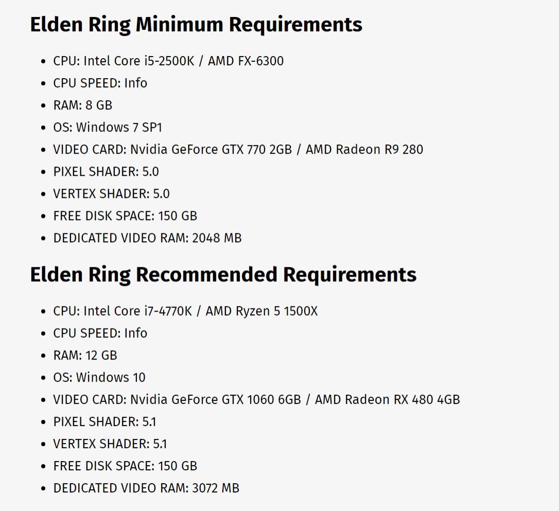 Elden Ring exige 150GB de espaço na versão PC