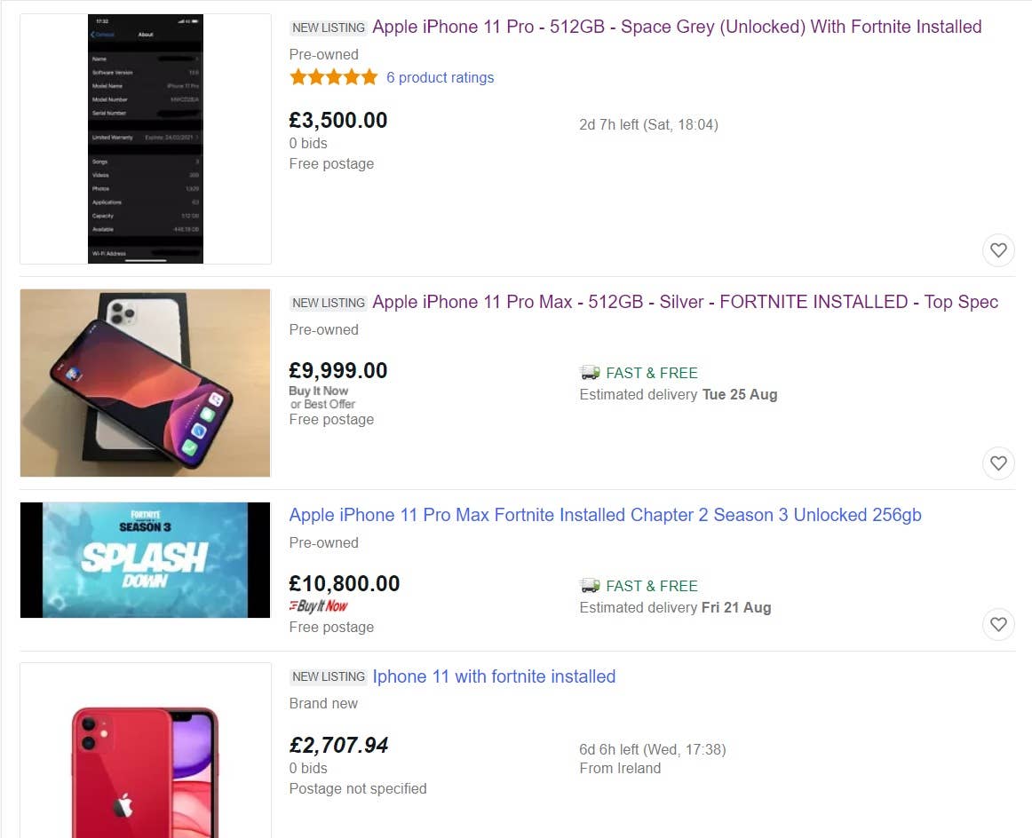 On , people are selling iPhones with Fortnite installed - for thousands  of pounds extra