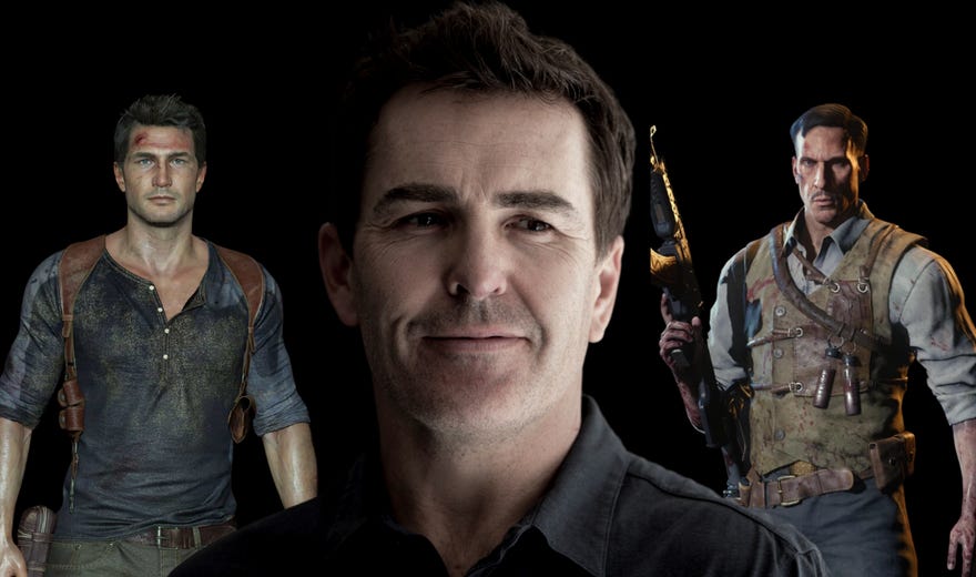 Nolan North alongside characters from Call of Duty and Uncharted