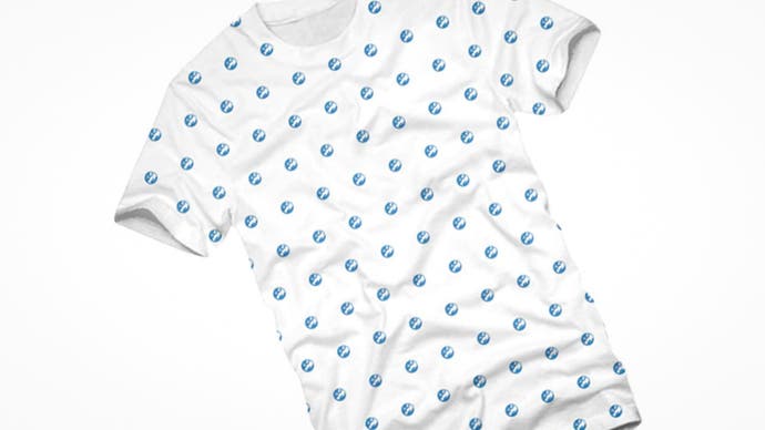 A Eurogamer T-shirt, laid at a jaunty angle. It's white with blue globes all over it, a bit like a stylish rash.