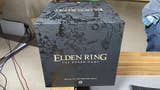 A big black cardboard box containing the Elden Ring board game.