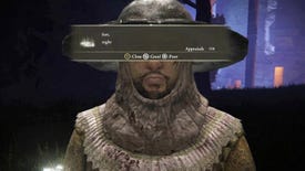 An Elden Ring player faces the camera, with a player message that reads, "fort, night" obscuring their eyes.