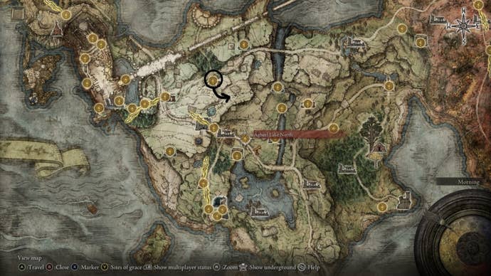 A map of Limgrave detailing a rune farming spot in Elden Ring