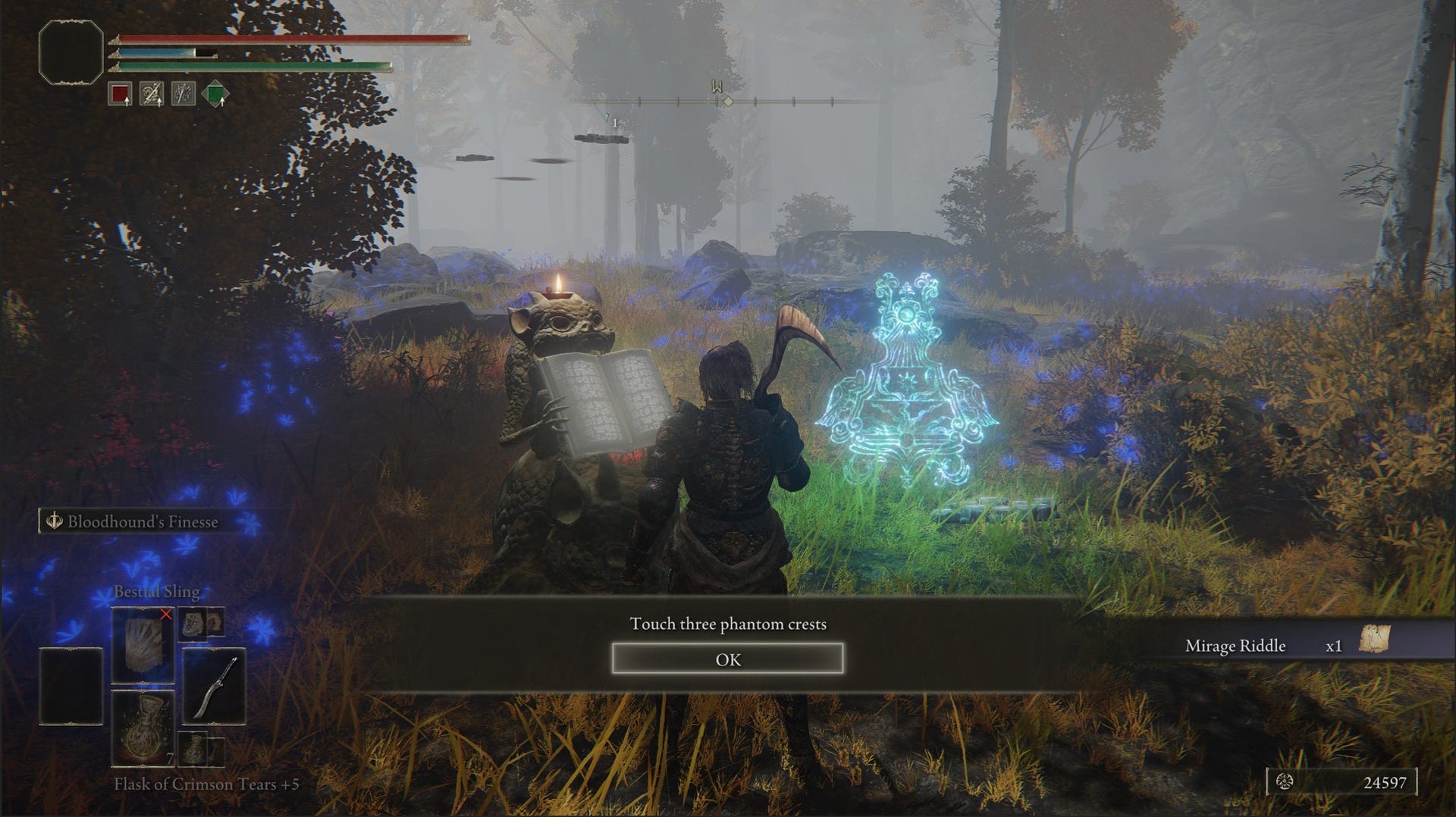 How do you solve the Mirage Riddle and "Touch Three Phantom Crests" in