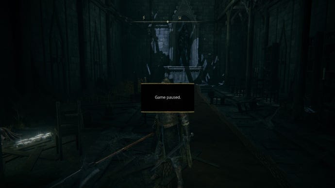 An image of the Elden Ring pause mod that shows the word "Paused" in the centre of the player's screen.