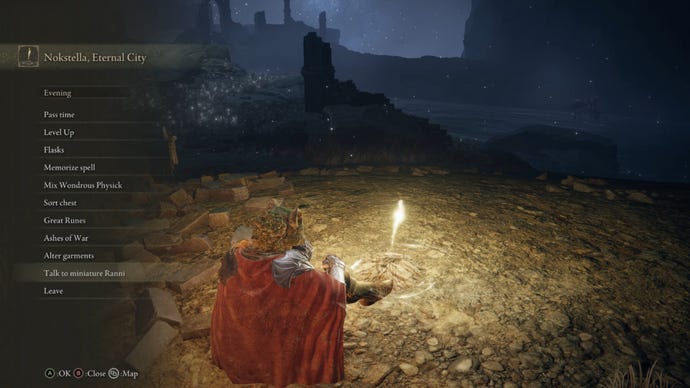 The player in Elden Ring has the option to talk to Miniature Ranni at a Site of Grace.