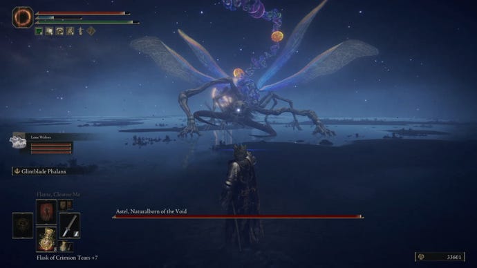 The player in Elden Ring fights the boss Astel, Naturalborn of the Void.