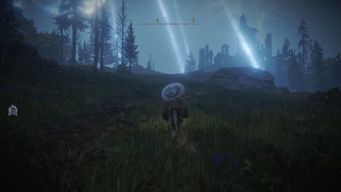 The player explores the Moonlight Altar area on horseback in Elden Ring.