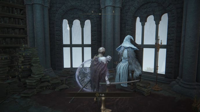 The player speaks to the witch Ranni in Elden Ring.