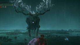 The Regal Ancestor Spirit in Elden Ring charges towards the player in its cave.