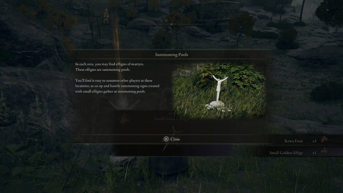 Elden Ring info popup explaining how summoning pools allow you to summon other players in multiplayer