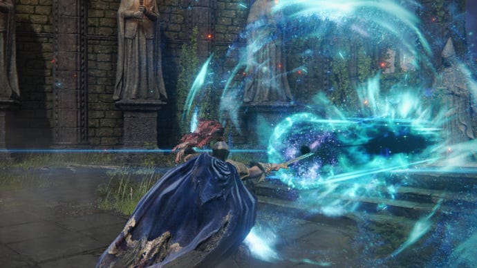Elden Ring Player Blasting Comet Azur dari The Sword of Night and Flames