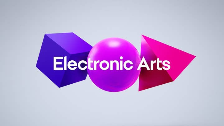 "Electronic Arts" in front of the company's logo of a floating square, circle, and triangle