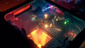 A squad of characters open fire on space monsters in Endless Dungeon gameplay