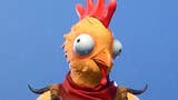 Close-up of the Tender Defender skin in Fortnite, a slightly bewildered-looking chicken