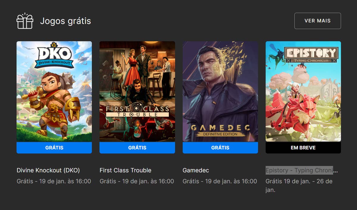 Jogos gratuitos na Epic Games Store