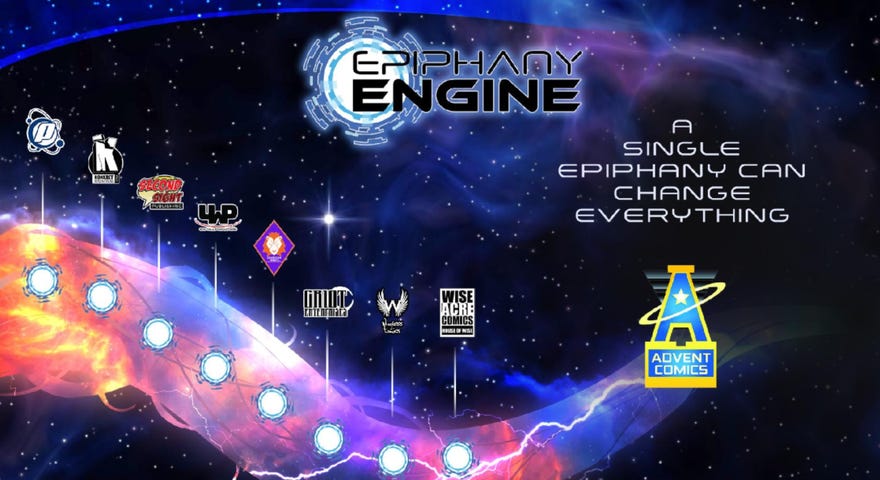Graphic by Vince White; Epiphany Engine logo by Deron Bennett/AndWorld Design