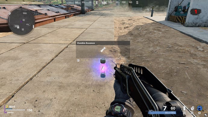 A vial of zombie essence points sits on the ground in Outbreak mode.