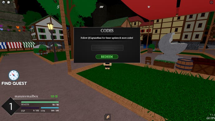 A screenshot of Eternal Piece in Roblox showing the game's codes menu.