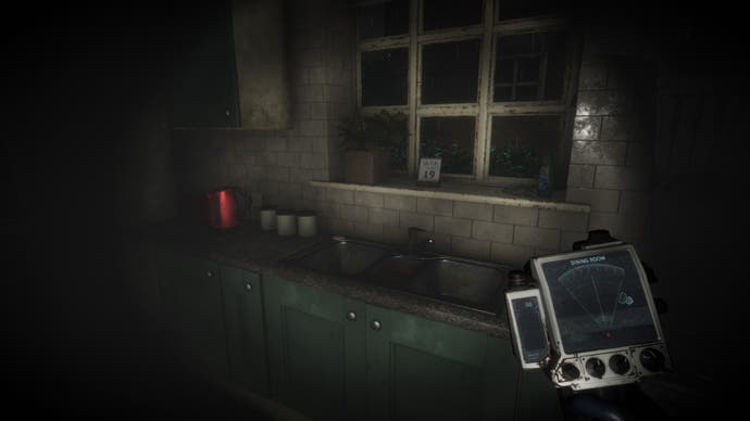 Eternal Threads review - scanner in your right hand, you look at the sink of a barely-lit kitchen