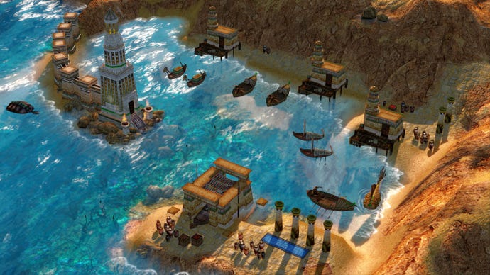 पौराणिक कथाओं की उम्र में एक बंदरगाह में जहाज आराम करते हैं