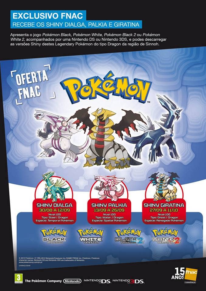 Obtenham Shiny Dialga, Palkia e Giratina na Fnac