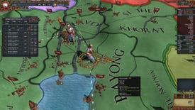 A screenshot of Europa Universalis IV's Leviathan DLC, showing a map in green with a soldier walking across it. The DLC was released with major bugs and to terrible reviews.