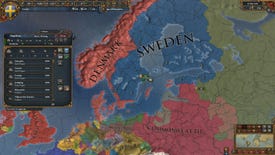 A map screen showing Denmark, Sweden and the Commonwealth in Europa Universalis IV