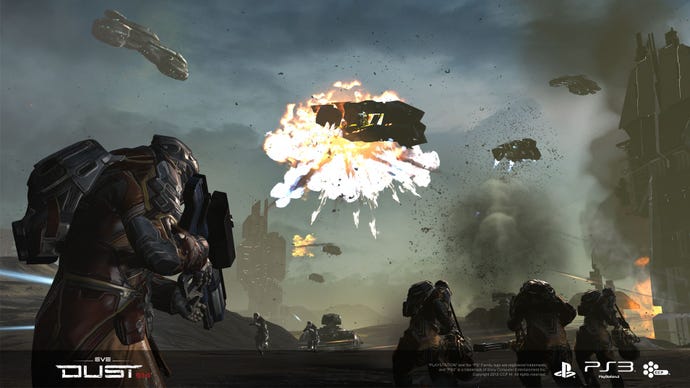 A ship exploding in the sky in a promo screen for Dust 514