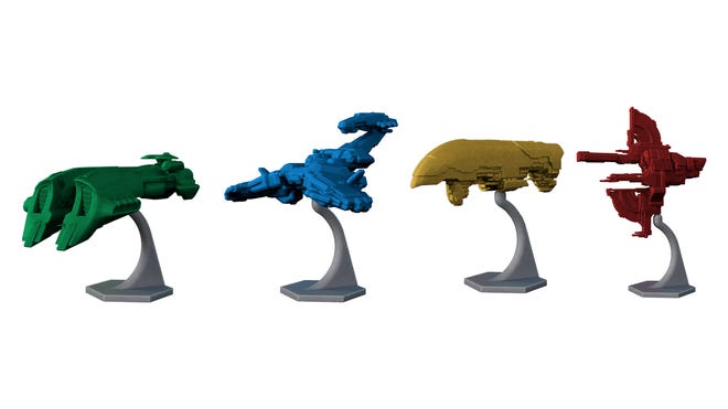 Promo images of models for Eve Online: The Board Game.
