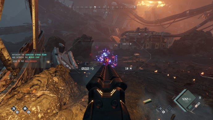 Shooting down sight at an enemy in EVE Vanguard