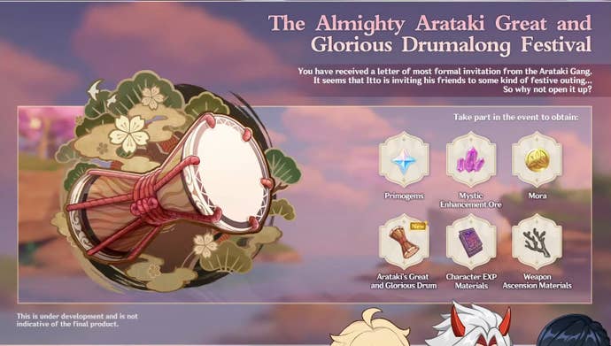 Almighty Arataki Great and Glorious Drumalong Festival fact sheet for Genshin Impact version 2.7
