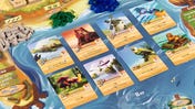 A shot of the cards and board for Everdell Farshore board game from Starling Games.