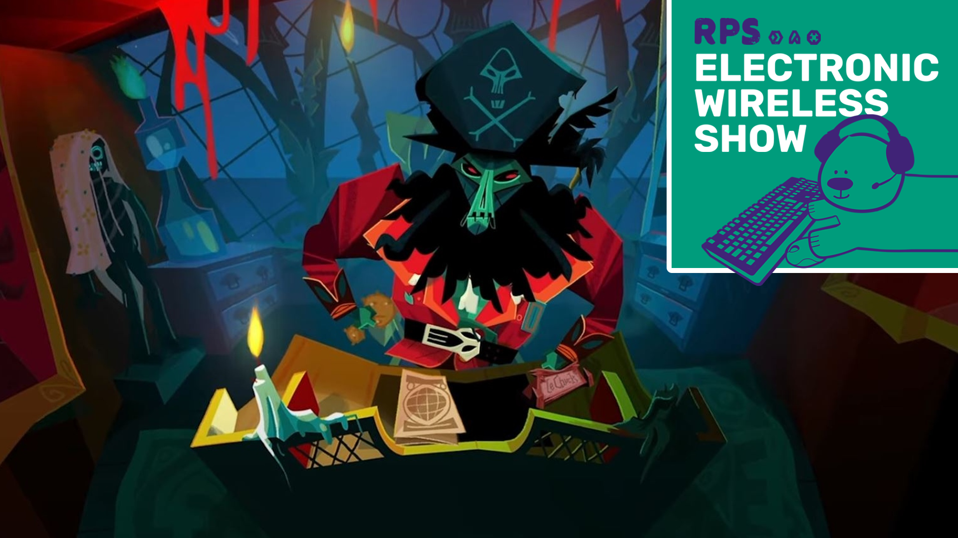 the dread zombie pirate LeChuck from Return To Monkey Island, with the electronic wireless show logo in the top right corner